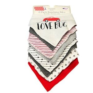 New Bandana Bibs - 8 Pack - Red, Gray, White Snap Closure